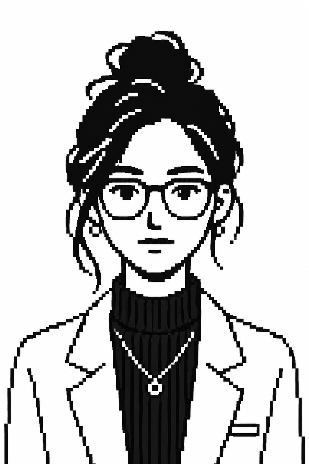 Iris — pixel portrait with glasses and a turtleneck