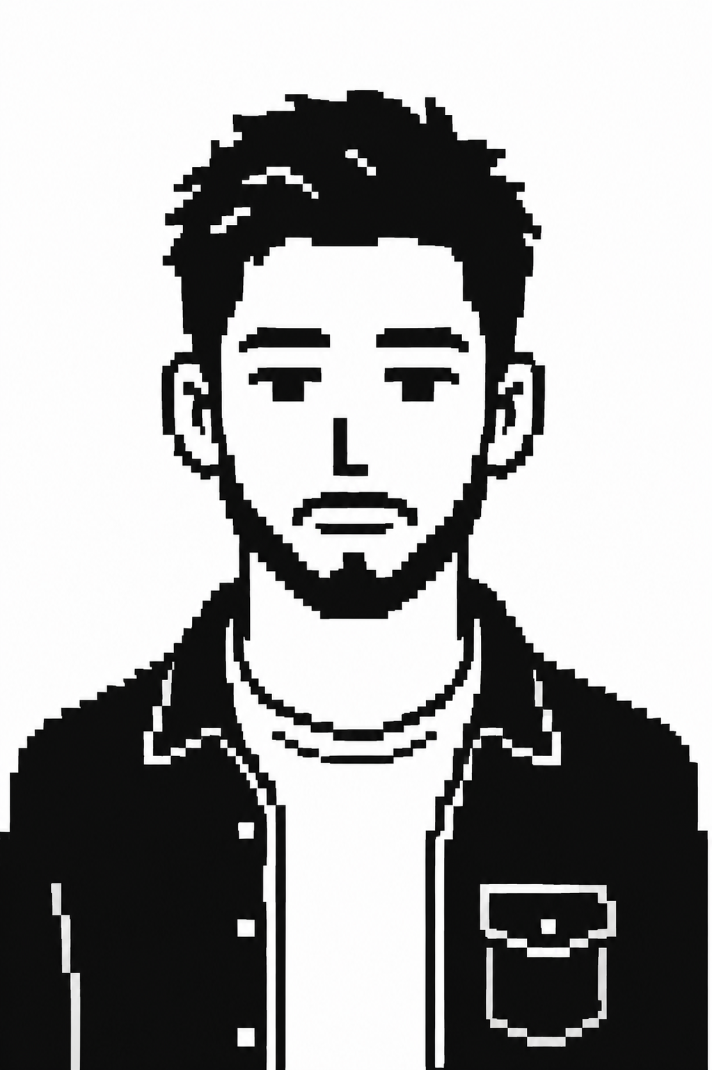 Kai — pixel portrait with a goatee and overshirt